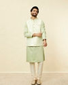 alt message - Manyavar Men Lime Green Self Patterned Jacket Set image number 3